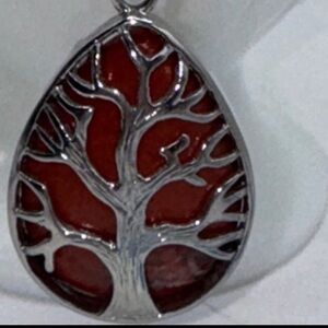 Red Jasper gemstone necklace 2” silver tone tree of life Pendant on 9” cord NEW